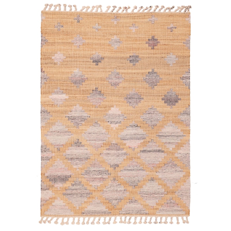 ECARPETGALLERY Flat-Weave Palas Denizli Tan Jute, Rayon Kilim - 5'4 x 7'5