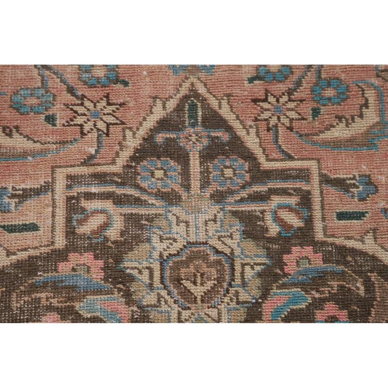 Traditional Pink Mashad Persian Vintage Rug Handmade Wool Carpet - 9'6"x 12'6"