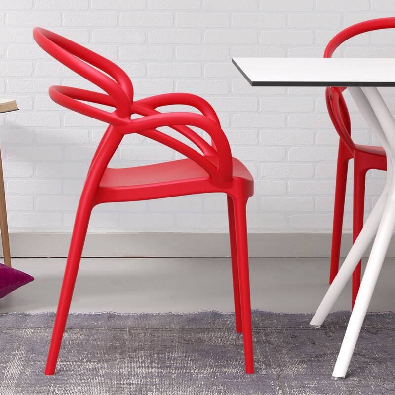 33" Red Outdoor Patio Round Dining Arm Chair