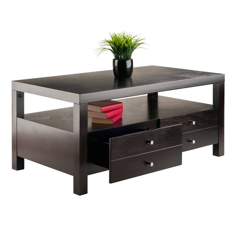 18.25" brown rectangle coffee table with two drawer