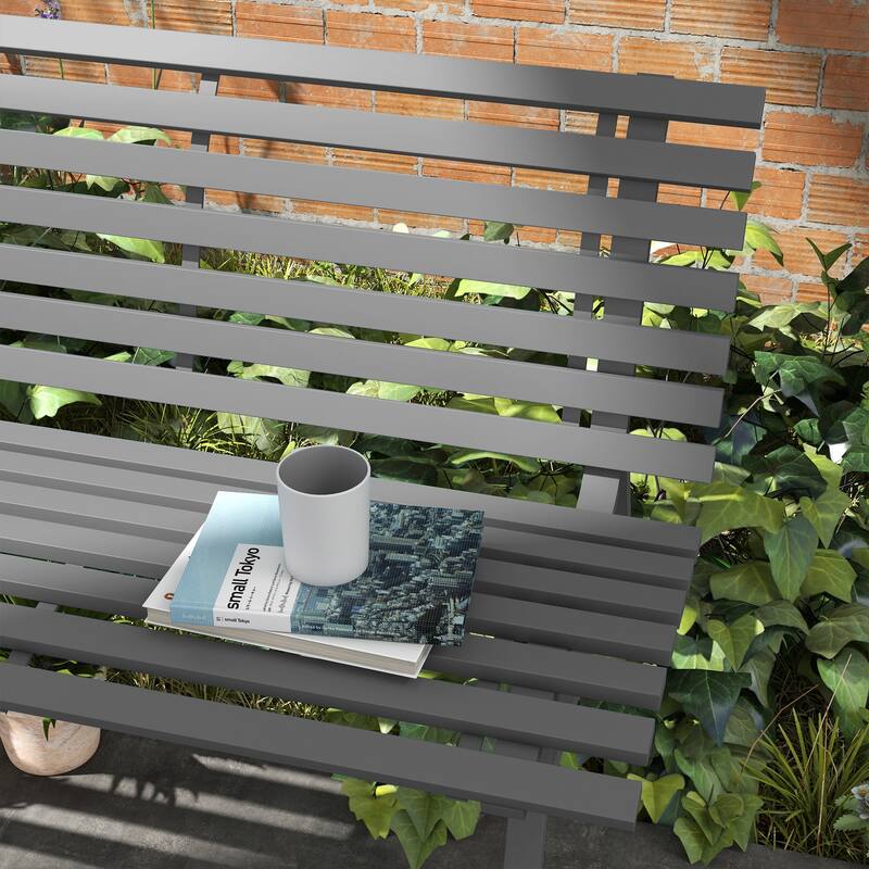 Garden Bench, Outdoor Patio Bench, Lightweight Aluminum Park Bench With Slatted Seat For Lawn, Park, Deck