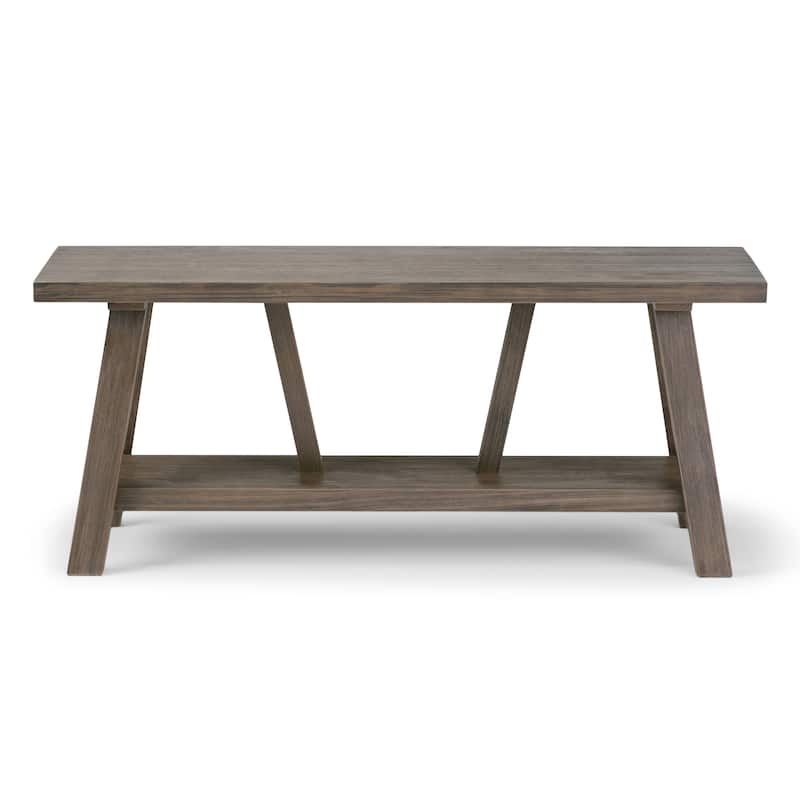 WYNDENHALL Stewart SOLID WOOD 48 inch Wide Industrial Entryway Bench in Driftwood - 48 W x 17 D x 20 H