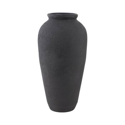 Terracotta Vase with Textured Design Height Finish - 18" Black