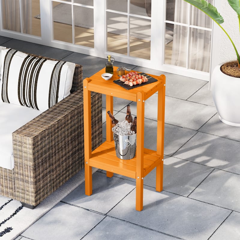 Polytrends Laguna Hdpe All Weather Outdoor Patio Two Shelf Square Table - Orange