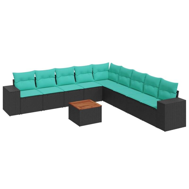 vidaXL Patio Sofa Set with Cushions Outdoor Furniture 10 Piece Poly Rattan - 24.4x 24.4x 27.2