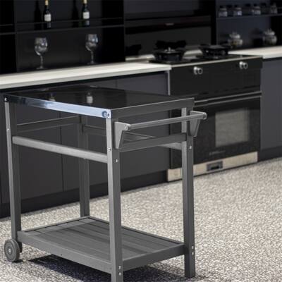 Outdoor Movable Prep Table, Stainless Steel Patio Bar Cart