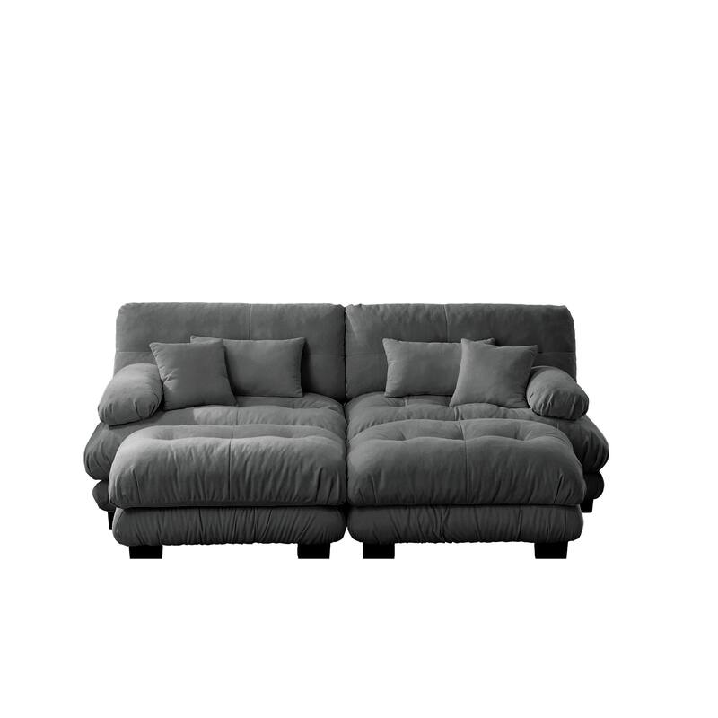 94.4" 2-Seater Chenille Cloud Couch with 4 Pillows and 2 Ottomans(Convertible Sleeper Sofa)