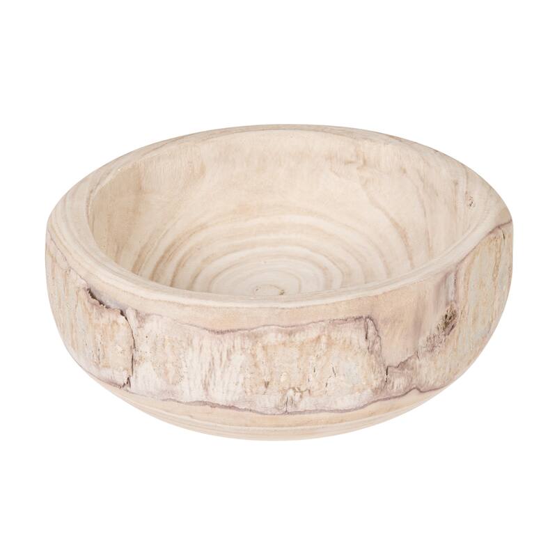 Hand-Carved Paulownia Wood Pot - 10.5"L x 10.5"W x 4.0"H - 10.5"L x 10.5"W x 4.0"H - White