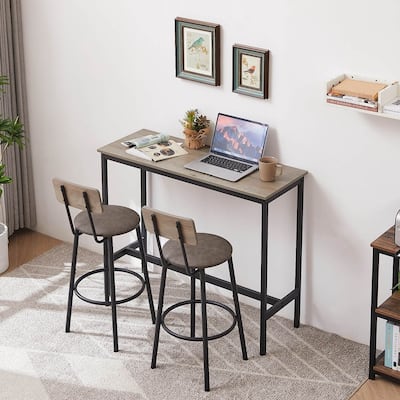 3 PCS Rustic Brown PU Soft Seat Bar Table Set For 2