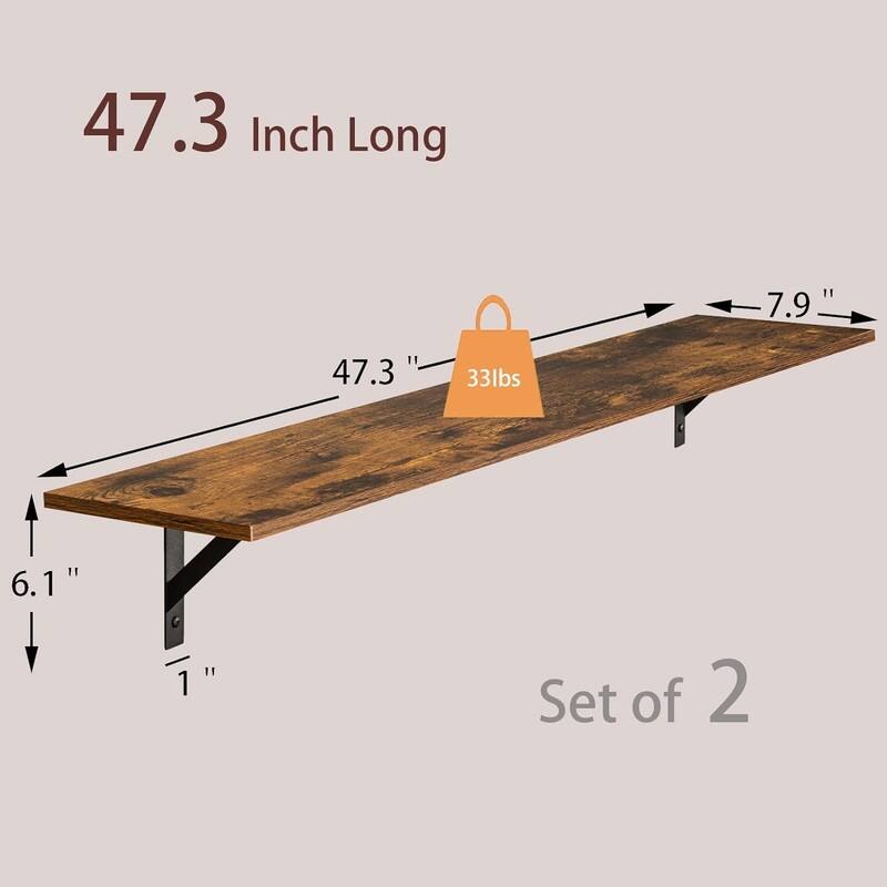 Long Wall Shelves, 47.3Inch Wall Mounted Shelves Set of 2 - 7.9"D x 47.3"W x 6.1"H