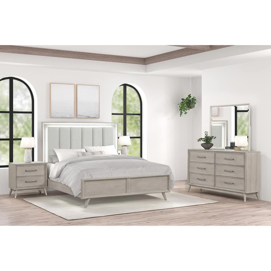 Roundhill Furniture Seluna 5-Piece Bedroom Set with Touch LED Lighting, Gray Oak Finish