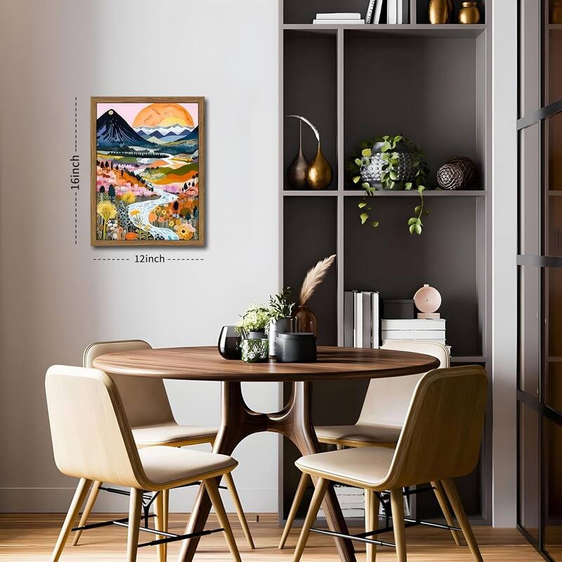 Colorful Wall Art, Set of 3 Abstract Watercolor Mountain Landscape