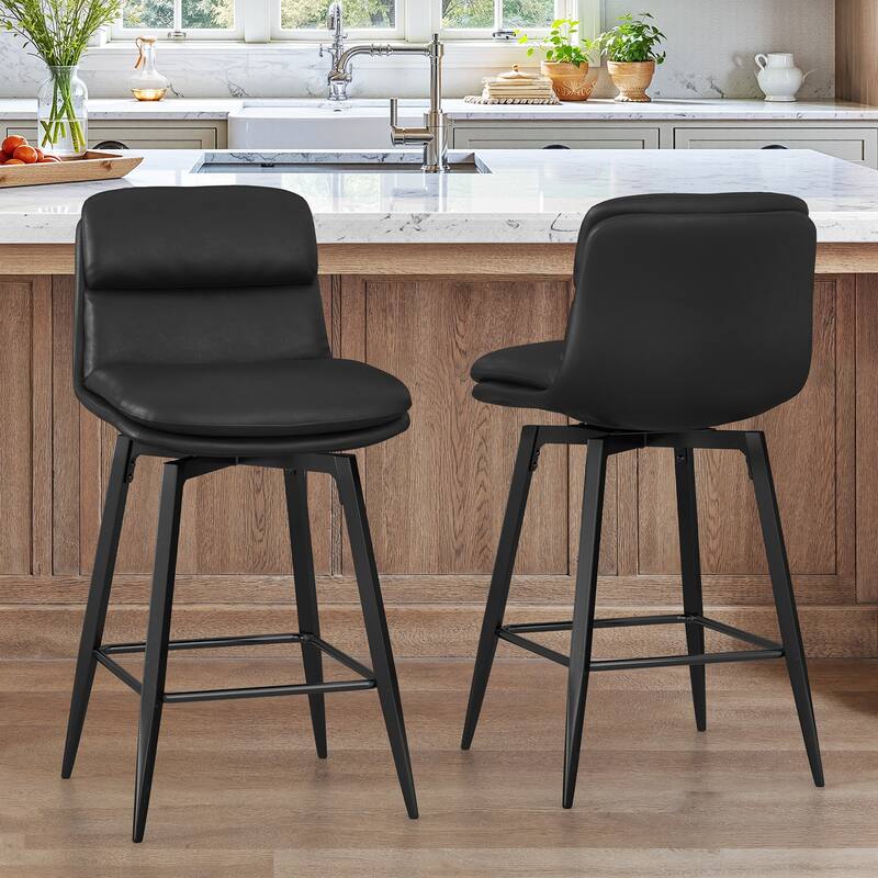360°Swivel Bar Stools Set of 2/3/4, 26" H Seat Height with, Faux Leather Barstool for Kitchen Island and Home Bar Brown - Black - Set of 2