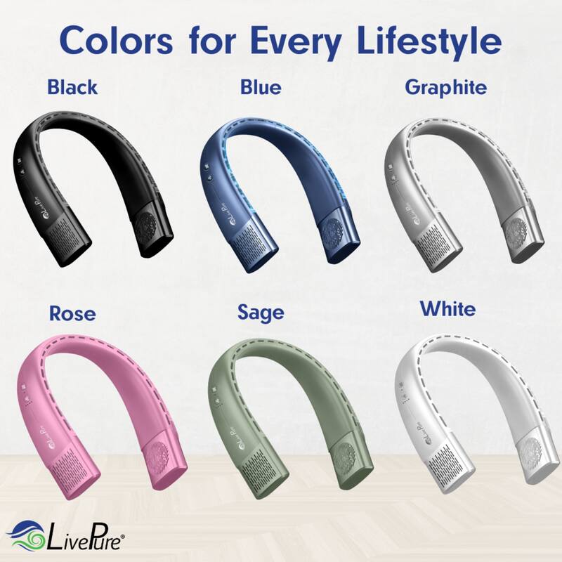 LivePure Neck Fan, Hands Free Portable Fan for Travel and Outdoors. Rechargeable Wearable Personal Fan.