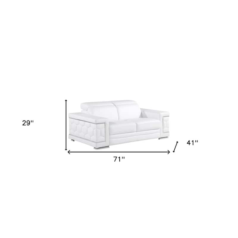 HomeRoots 71" White And Silver Genuine Leather Love Seat