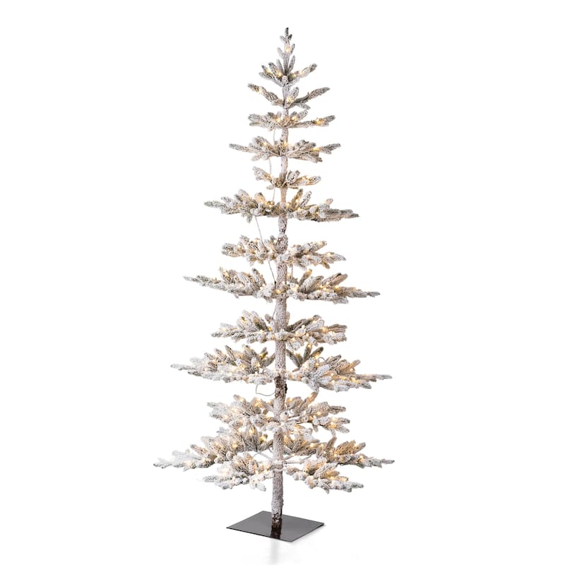 Glitzhome 6ft/7ft/9ft Deluxe Pre-Lit Flocked Slim Fir Artificial Christmas Tree with Warm White Lights