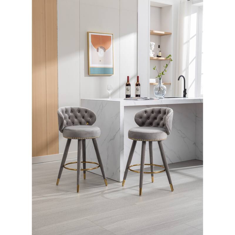 Counter Height Bar Stools with a fixed height of 360 degrees Set of 2 - Gray