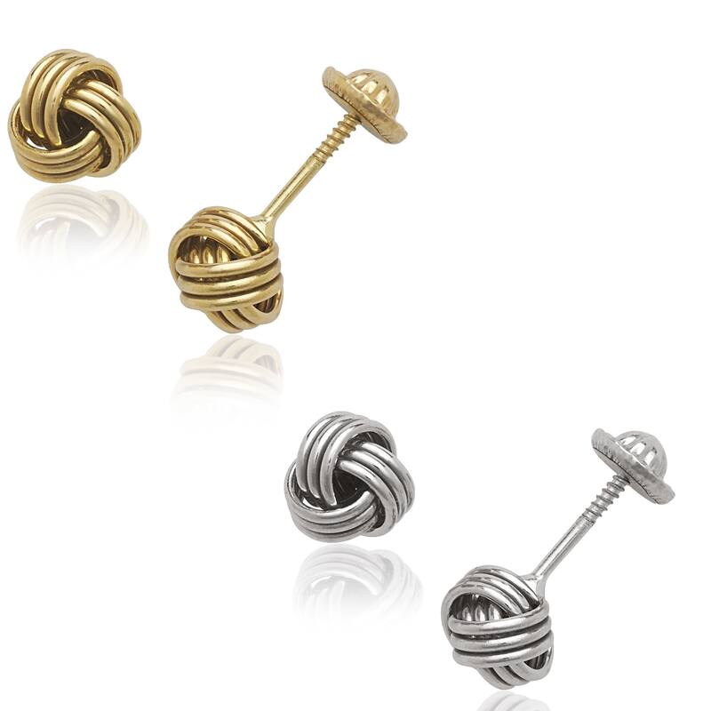 Curata 14k Yellow or White Ribbed 7mm Love-Knot Screw Back Earrings