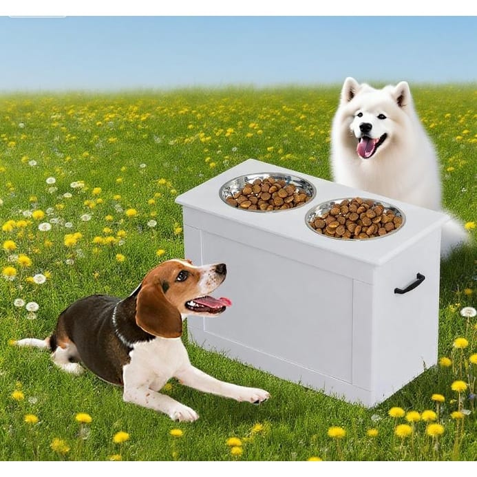 Elevated Feeder Stand Stainless Steel Bowl Raised Pet Feeding Storage Station