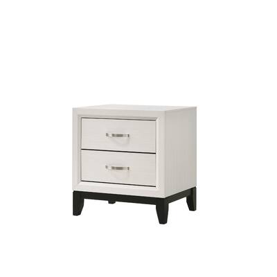 Contemporary 2-Drawer Nightstand End Table Two Storage Drawers Metal Handles Bedroom Living Room Wooden Furniture