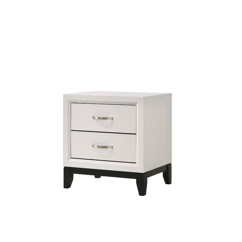 White Two-Drawer Nightstand with Metal Handles - White