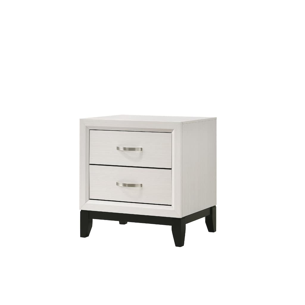 White Two-Drawer Nightstand with Metal Handles