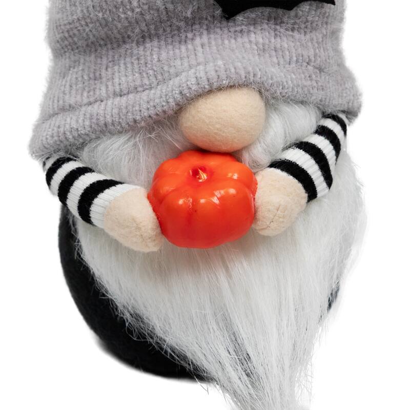 Standing Gnome with Pumpkin and Bat Hat Halloween Figurine - 9.5"