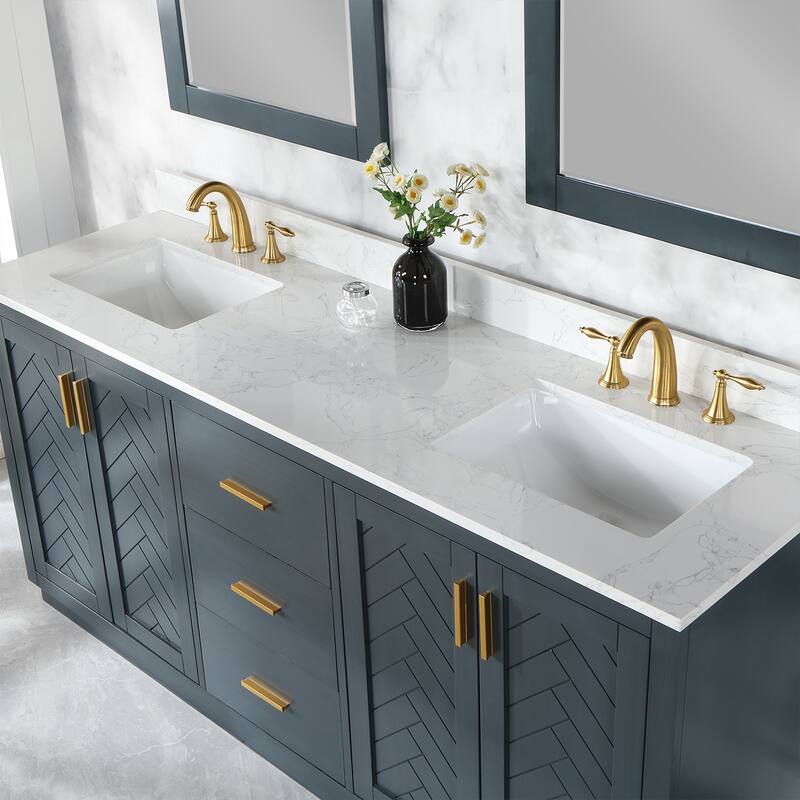 Altair Gazsi Bathroom Vanity with Composite Stone Countertop with Mirror