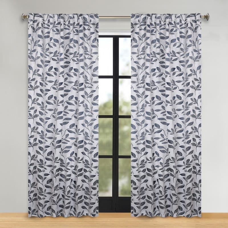 Superior Leaves Machine Washable Room Darkening Curtains with Back Tabs, Set of 2