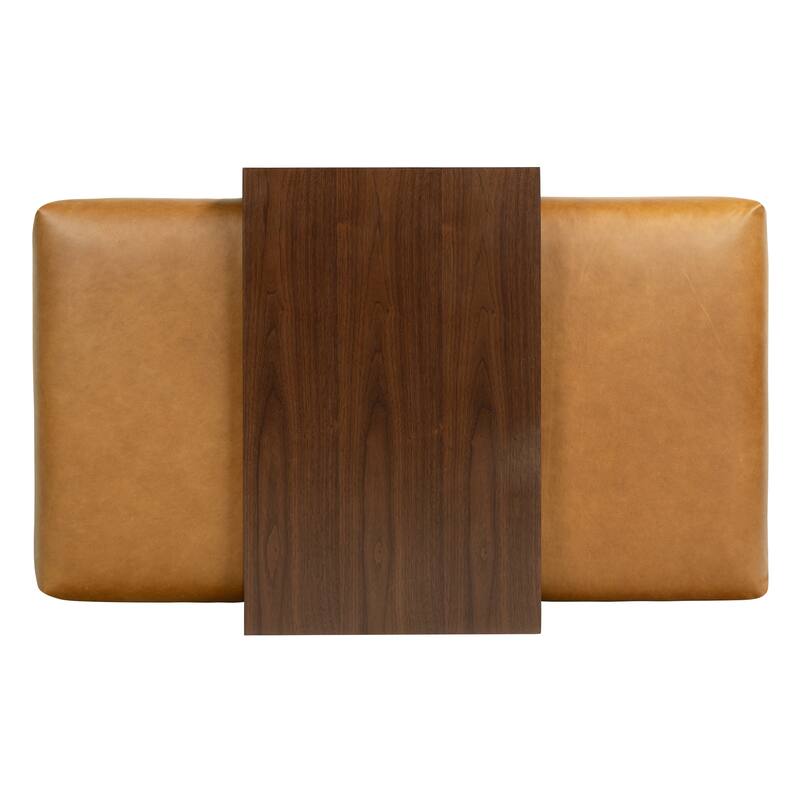Poly & Bark Jarmo Ottoman with Adjustable Walnut Table - Full Grain Genuine Italian Leather