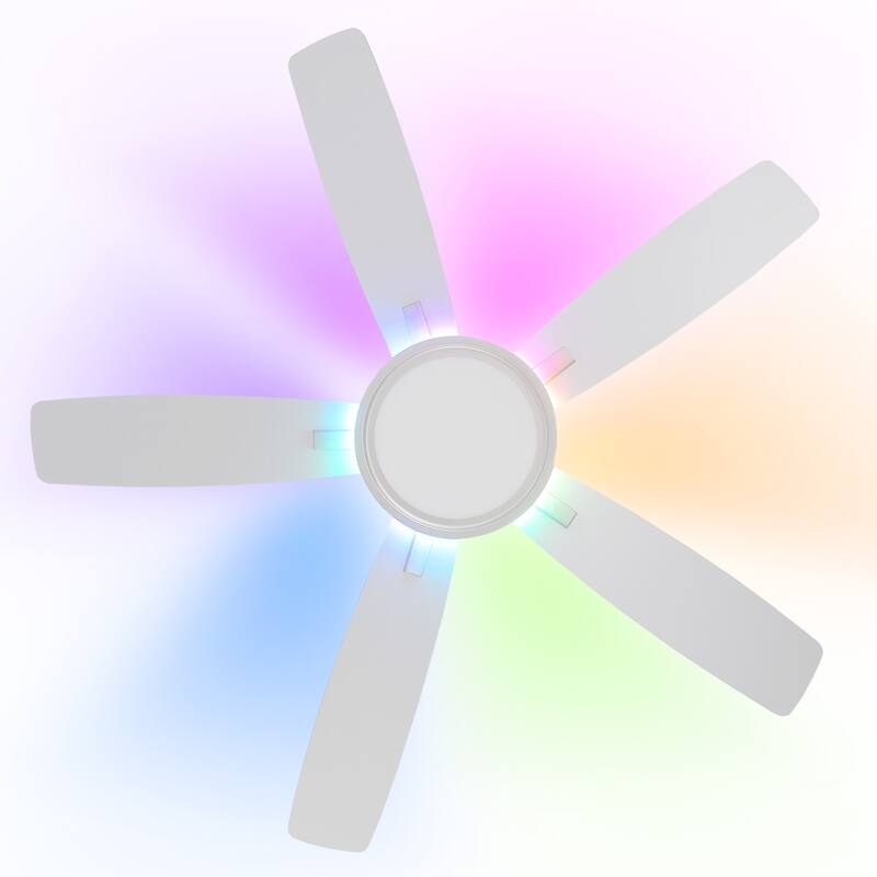 52 Inches RGB Flush Mount Ceiling Fan with Light,Reversible DC Motor for Bedroom Living Room Patio