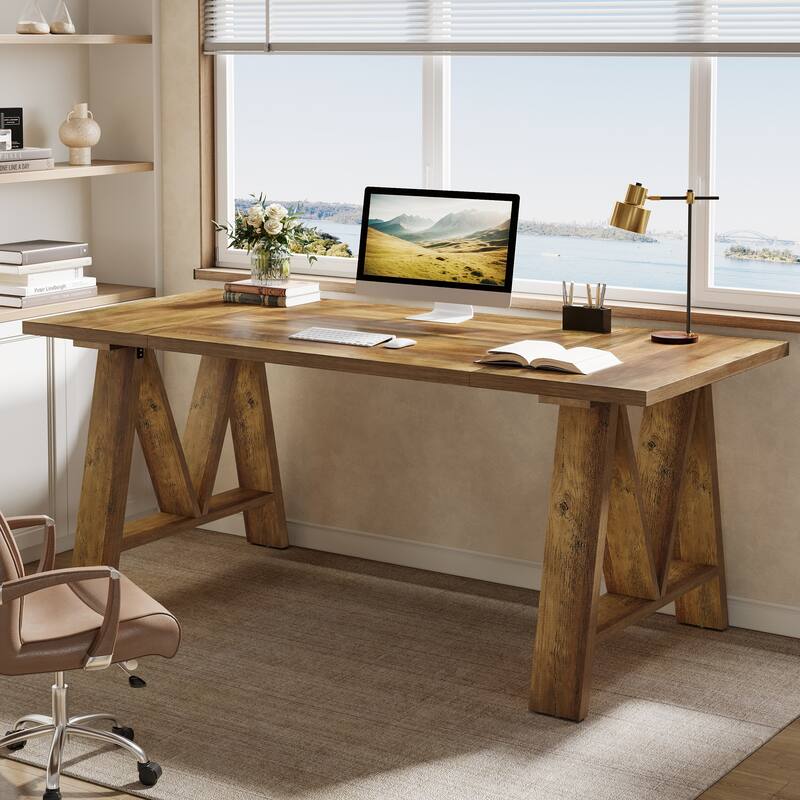 63" Executive Desk Farmhouse Wooden Office Computer Desk