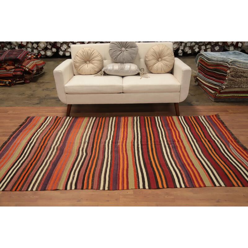 Hand Woven Oriental 100% Wool Carpet Southwestern Tribal Multi-Colored Kilim Area Rug - 7' 10'' X 4' 7''