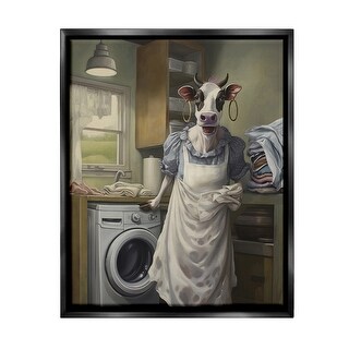 Stupell Cow Doing Laundry Framed Floater Canvas Wall Art Design By PSL ...