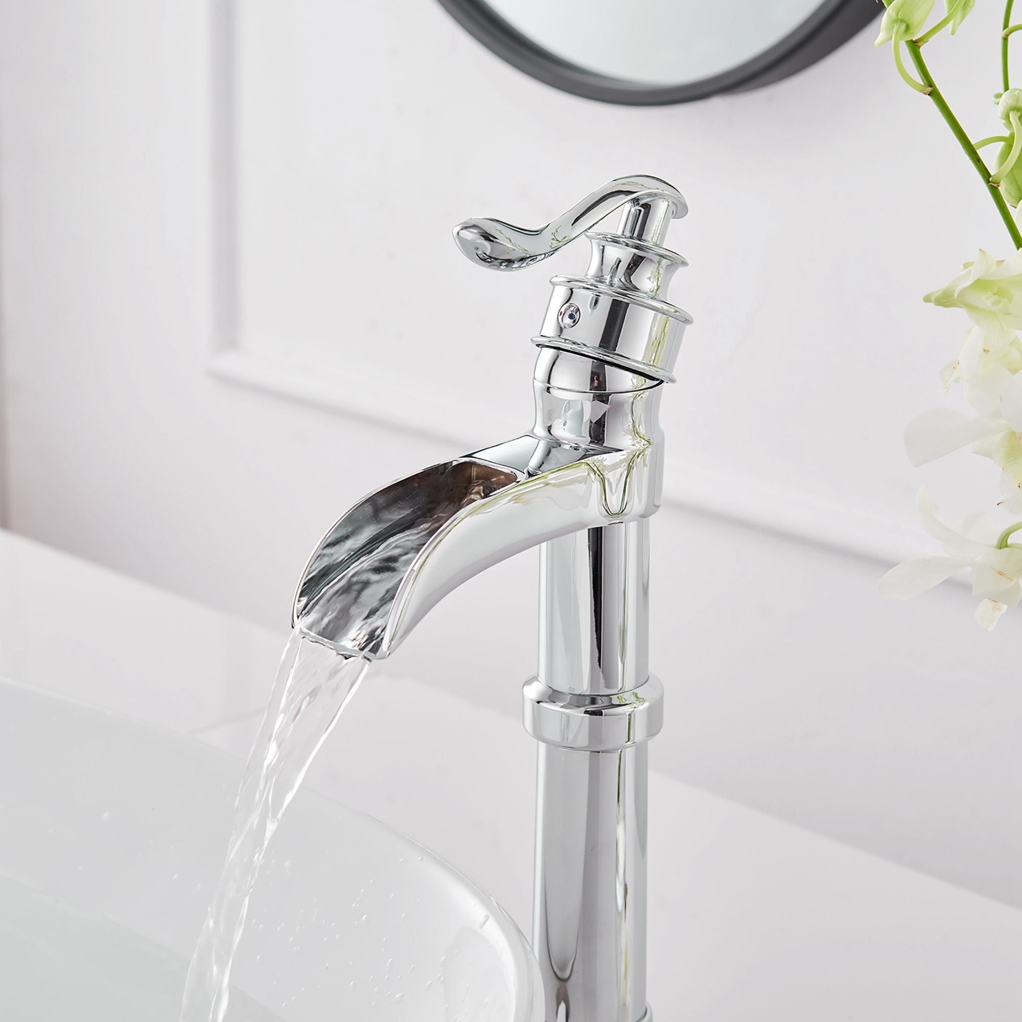 Waterfall Spout Single Handle Bathroom Vessel Sink Faucet