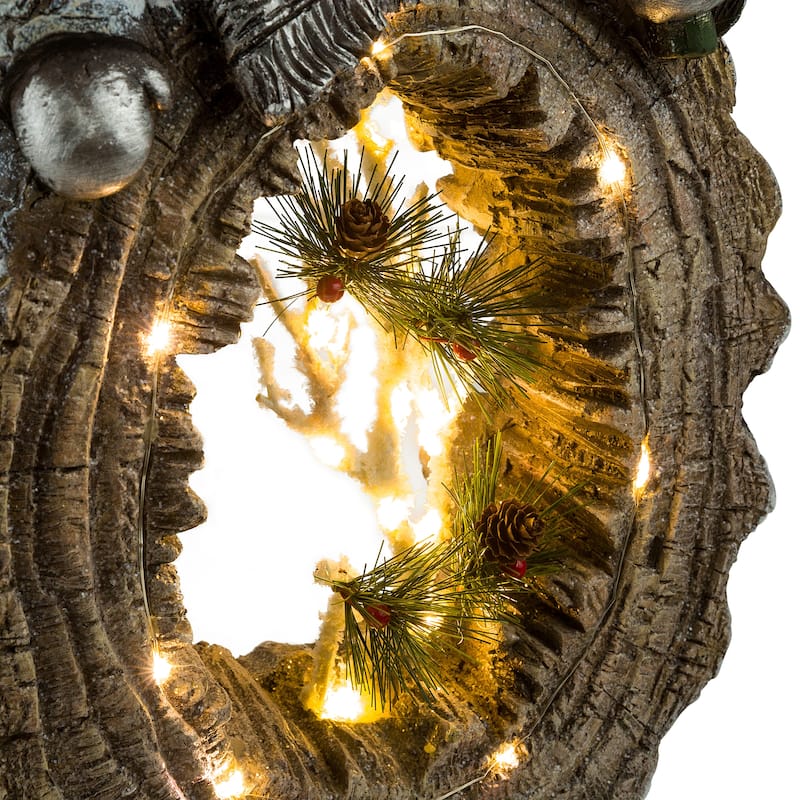 Alpine Corporation 21"H Indoor/Outdoor Christmas Statue with Carved Wood Look and LED Lights