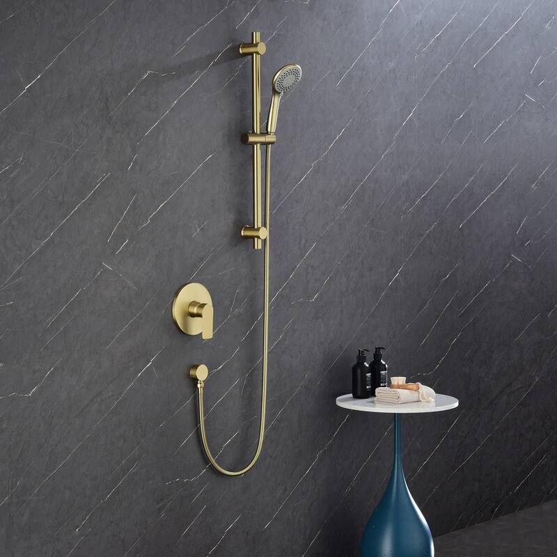 Wall Mount Shower Faucet with Hand Shower Brass Complete Shower System with Slide Bar Valve Included