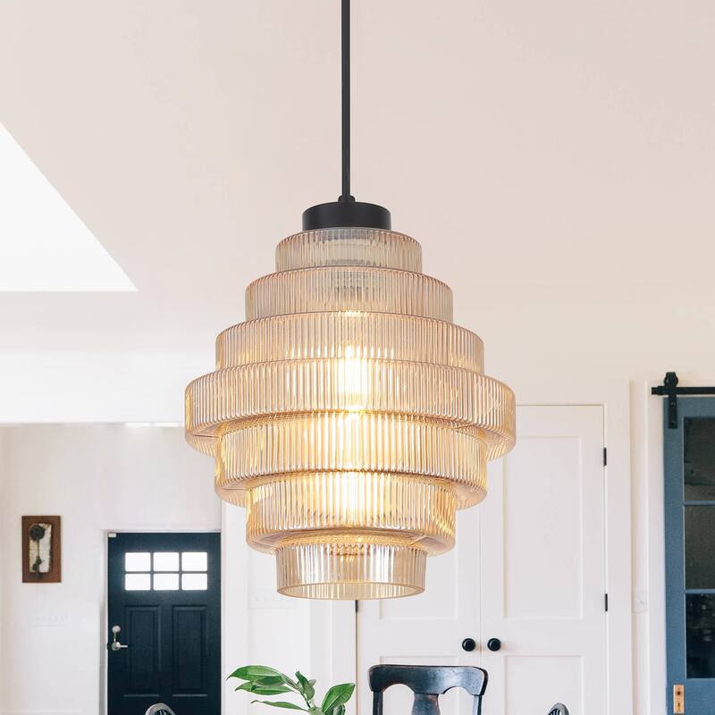 1-Light Classic Pendant Light with Glass Shade, Semi Flush Mount Chandelier for Dining Room Living Room Bedroom Kitchen