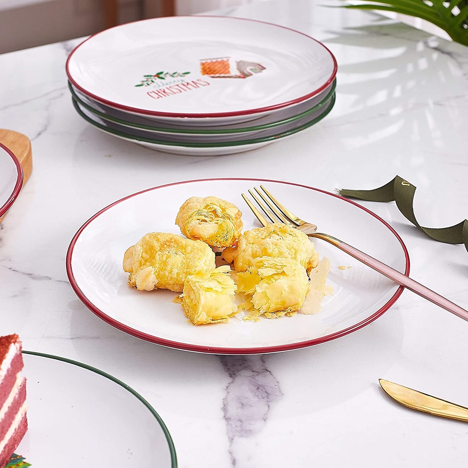 Shop Set Of 6 Christmas Theme 8 Holiday Inspired Ceramic Dinner Plates Gift Set Set Of 6 Christmas Theme Overstock 32264189
