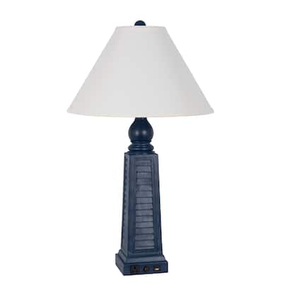 Polyresin 31" Table Lamp with Linen Shade, Navy Blue (Set of 2)