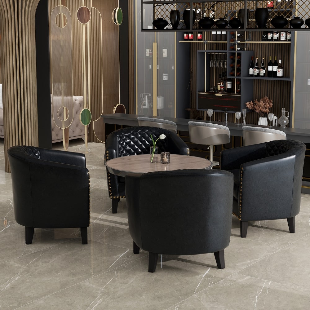 Axia 4 Set Modern Faux Leather Barrel Accent Chairs with Wood Legs