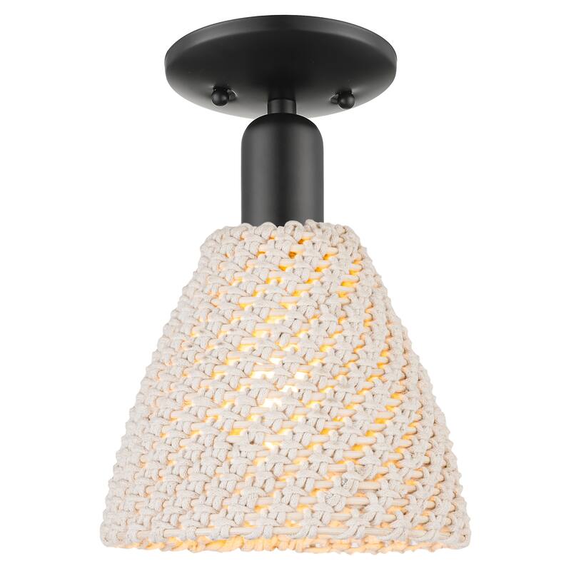 Innovations Lighting Downtown Urban - Natural Ballston Dome - 1 Light 8" Semi-Flush Mount Light - Natural Shade/Matte Black