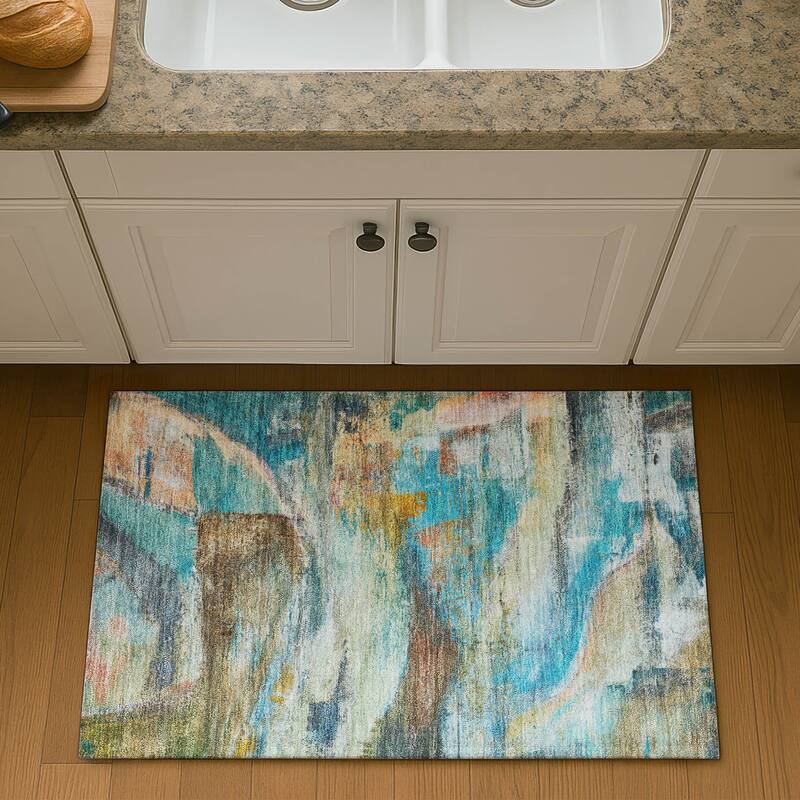 Premium Washable Super Soft Abstract Chic Mayfield Rug - Teal - 1'8" x 2'6"