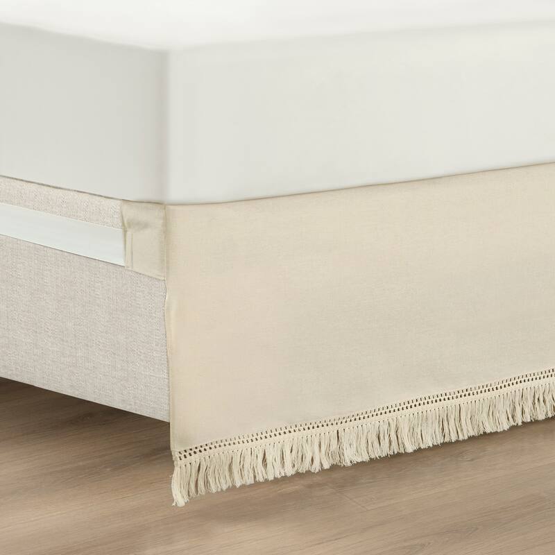 Lush Decor Boho Fringe 15-Inch Tailored Drop Easy Fit Bedskirt - King - Neutral