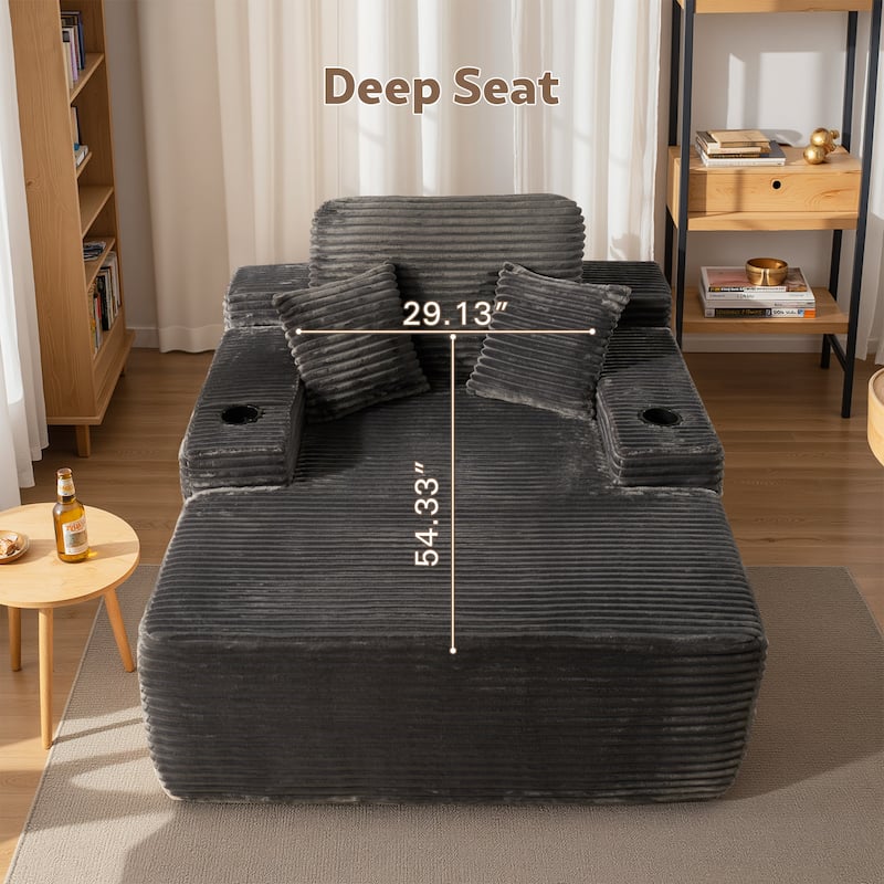HOOOWOOO Modern Upgraded Fabric Chaise Lounge Sofa Couch with Holder