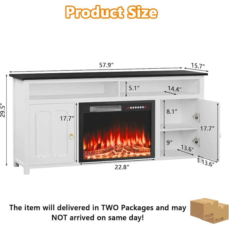 BOSSIN 58" Fireplace TV Stand for TV up to 65",Farmhouse Entertainment Center with Fireplace,Storage Cabinets,Adjustable Shelves