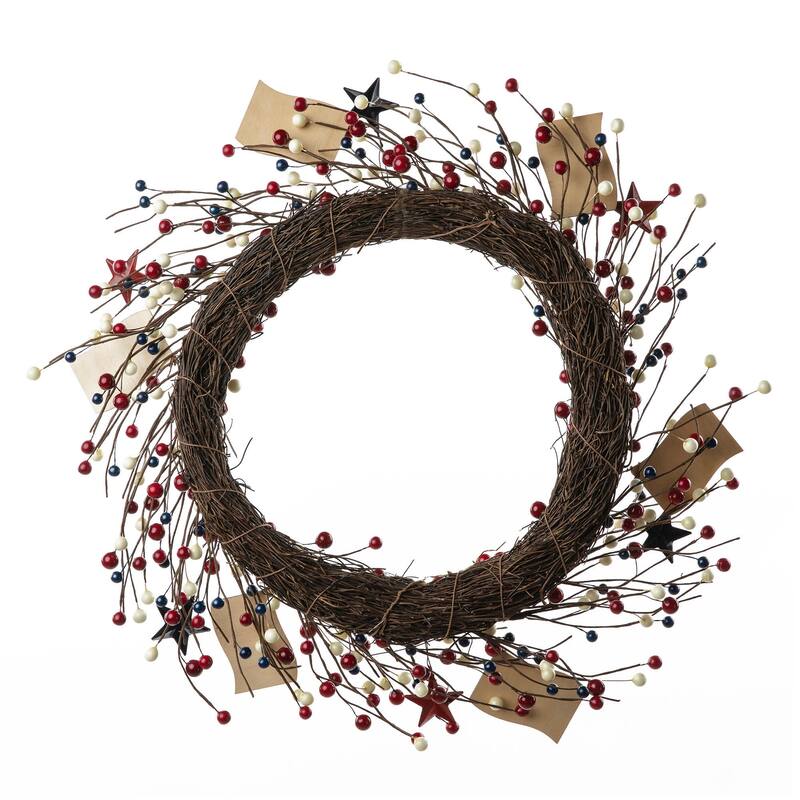 Glitzhome 22"D Artificial Patriotic Americana Flag and Berry Wreath