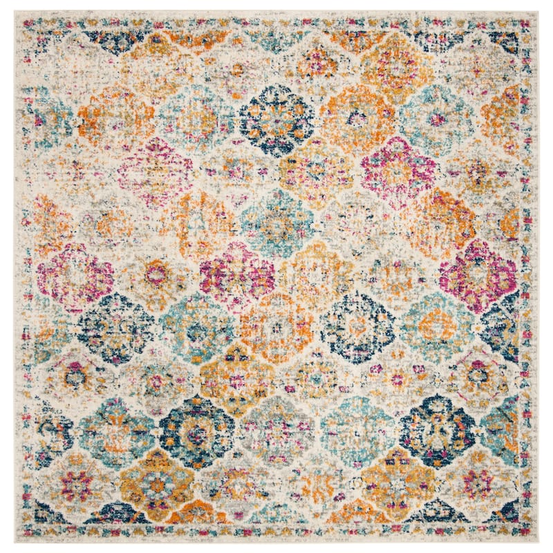 SAFAVIEH Madison Bettylou Boho Chic Distressed Area Rug - 6'7" x 6'7" Square - Cream/Multi - Square/Runner