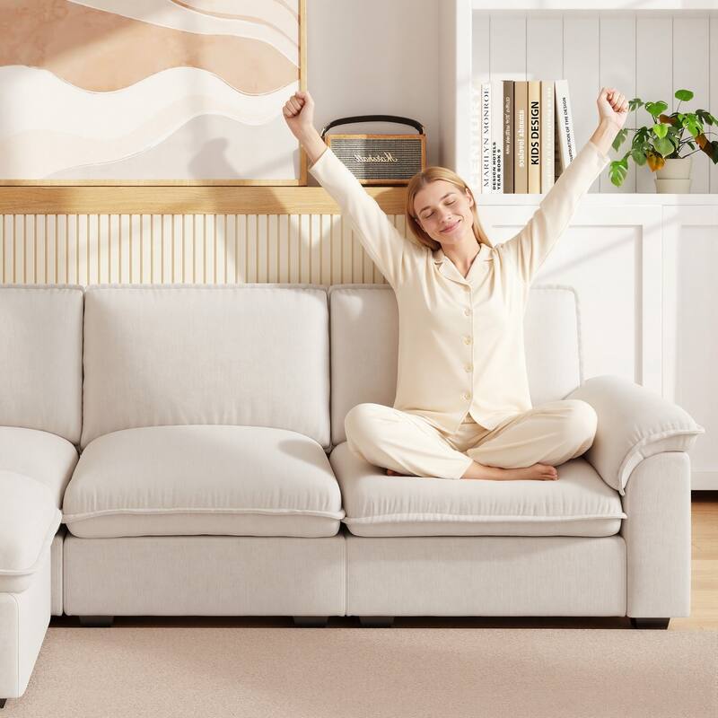 102" L-Shaped Chenille Sectional Sofa with Movable Ottoman