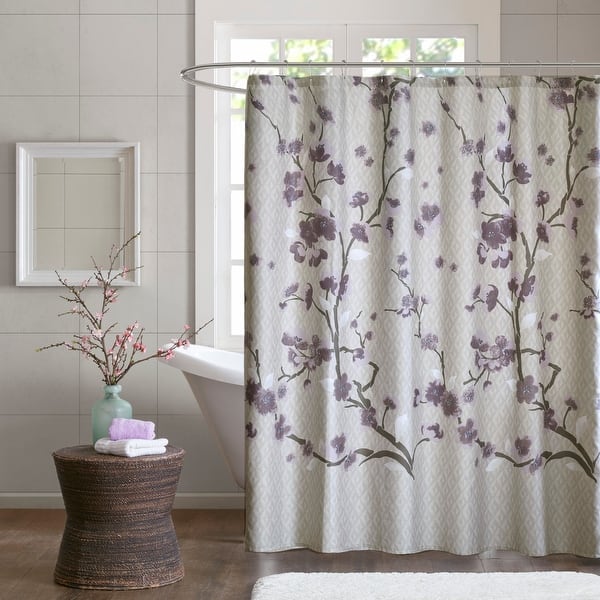slide 2 of 7, Madison Park Holly Cotton Shower Curtain Purple